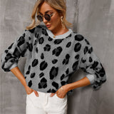 Maglione morbido in maglia leopardata da donna – Pullover morbido a girocollo per look casual a strati