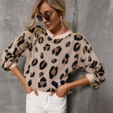 Maglione morbido in maglia leopardata da donna – Pullover morbido a girocollo per look casual a strati