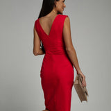Abito da cocktail midi con scollo a V per invitati a matrimoni - Elegante, lusinghiero