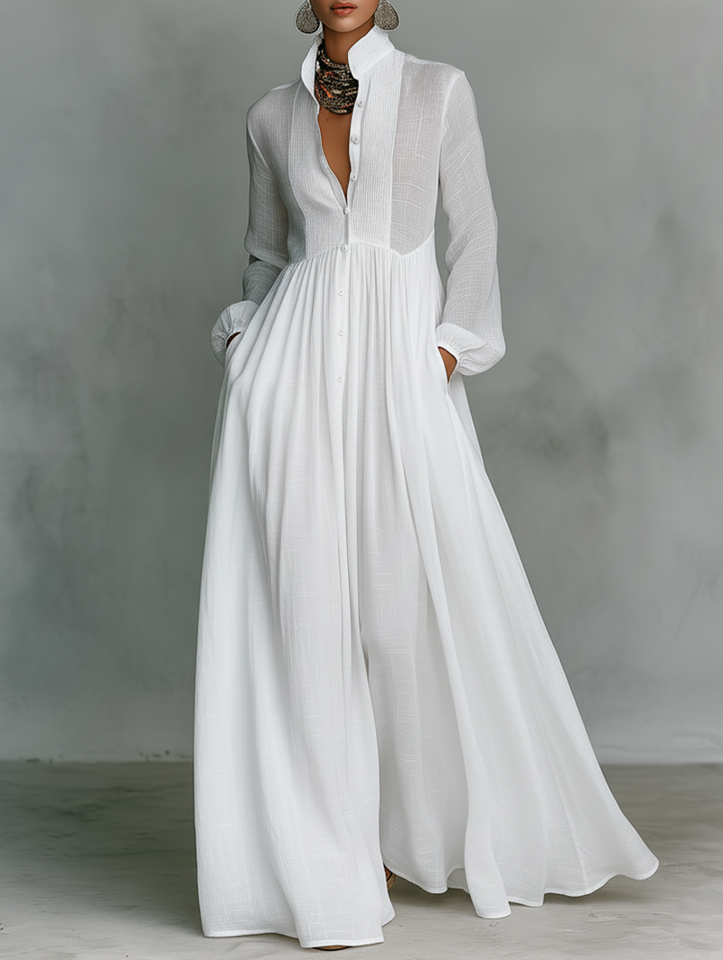 Abito maxi da donna con bottoni frontali - Morbido ed elegante