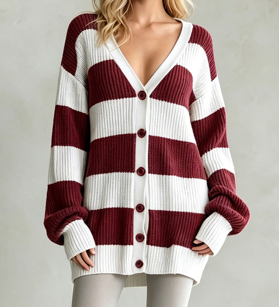 Cardigan cappotto donna a righe in maglia - Morbido e comodo