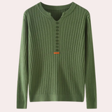 Maglione a coste da donna con scollo a V e patta con bottoni