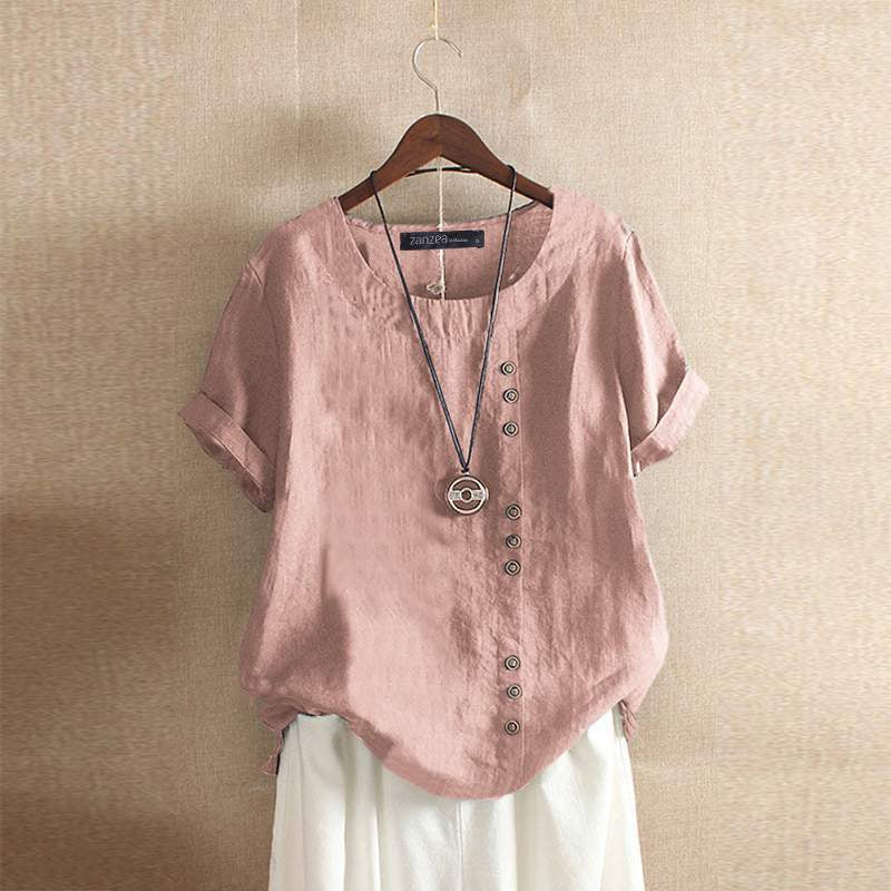 Blusa Femminile Sottile – Maniche Corte, Con Bottoni, Adatta per Uso Quotidiano