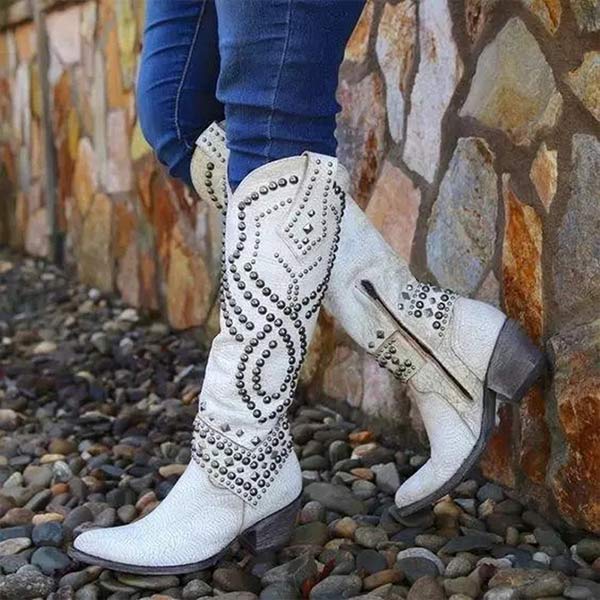 Donna - Stivali da cowboy alti fino al ginocchio - Rivetati