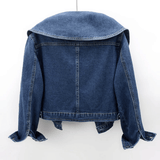 Donna - Giacca di jeans - Crop blu vintage con colletto alla marinara