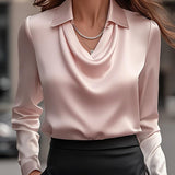 Blusa Femminile Sottile – Con Collo Drappeggiato, Adatta per Lavoro e Uso Quotidiano