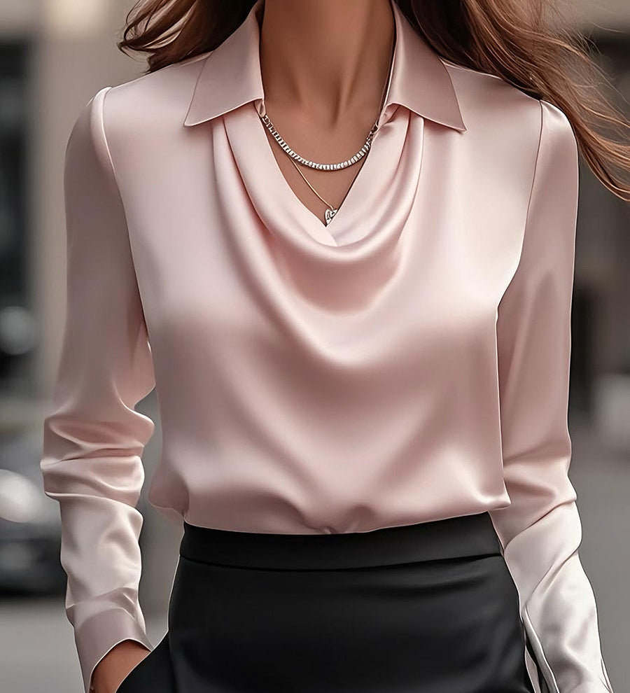 Blusa Femminile Sottile – Con Collo Drappeggiato, Adatta per Lavoro e Uso Quotidiano