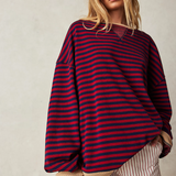 Felpa oversize a righe da donna con maniche a palloncino ampie e vestibilità comoda