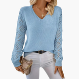 Maglione Donna a V Lavorato a Maglia con Dettaglio Maniche Aperte