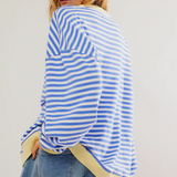 Felpa oversize a righe da donna con maniche a palloncino ampie e vestibilità comoda