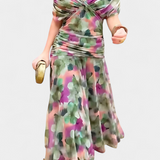 Elegante abito lungo da donna con scollo a V e stampa floreale – Abito estivo lungo e fluido