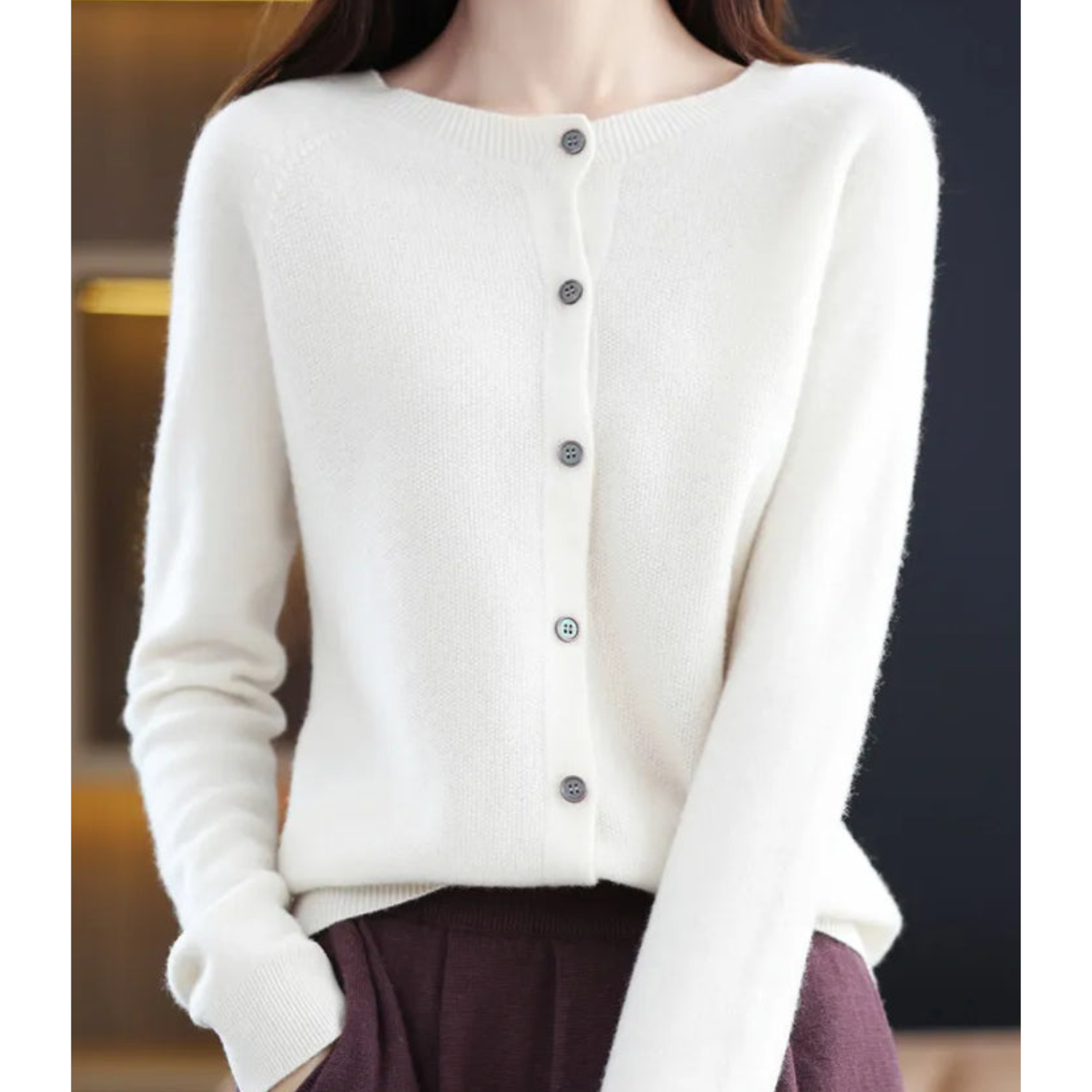 Cardigan di Lusso in Lana Merino e Cashmere per Donna – Maglia Invernale Elegante con Scollo a O