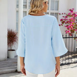 Elegante camicetta da donna con scollo a V e maniche a tre quarti - Top unico, leggero, comodo e morbido per tutti i giorni o per l'ufficio