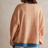 Felpa oversize a righe da donna con maniche a palloncino ampie e vestibilità comoda