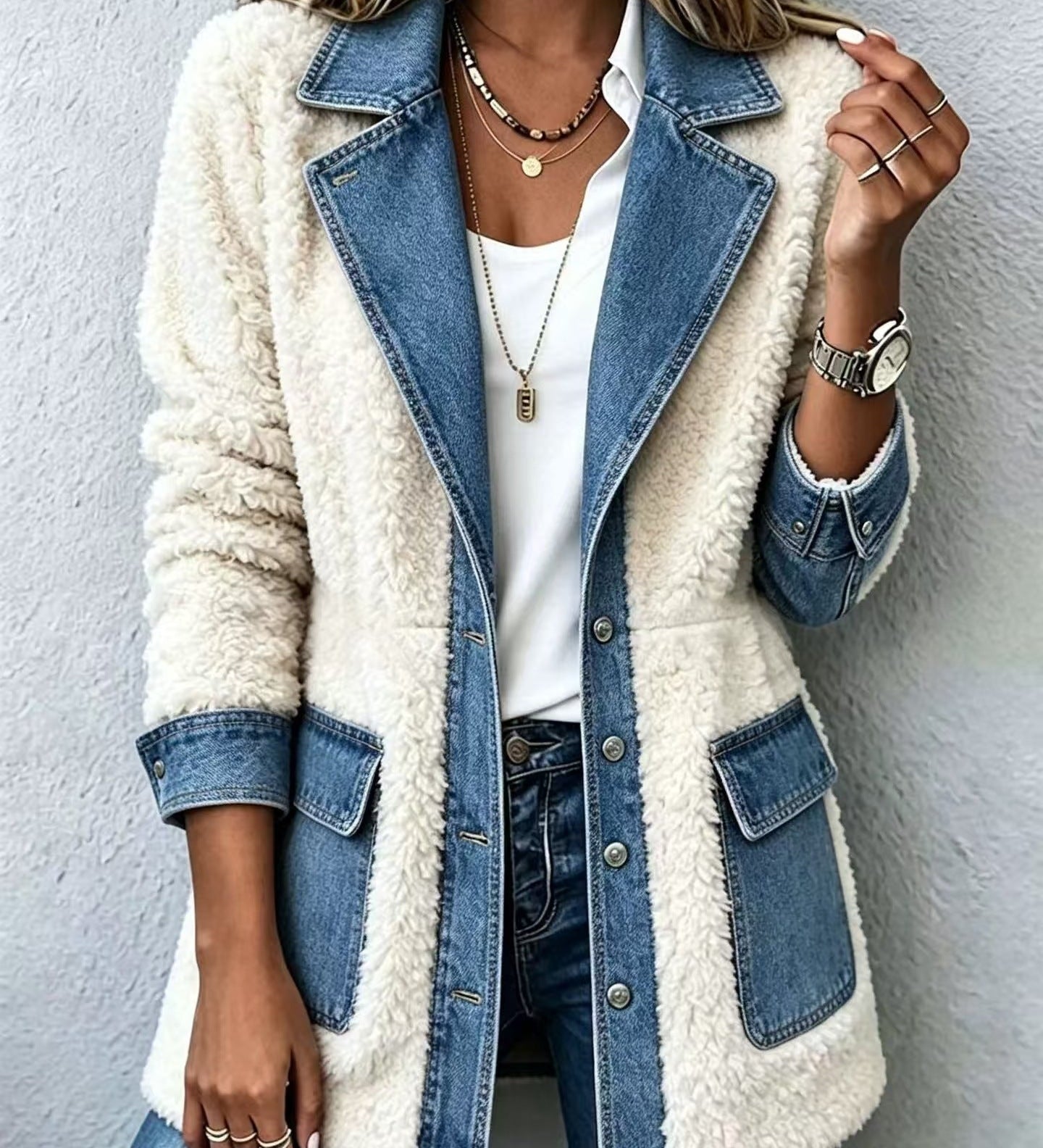 Cardigan donna patchwork denim - Caldo e originale