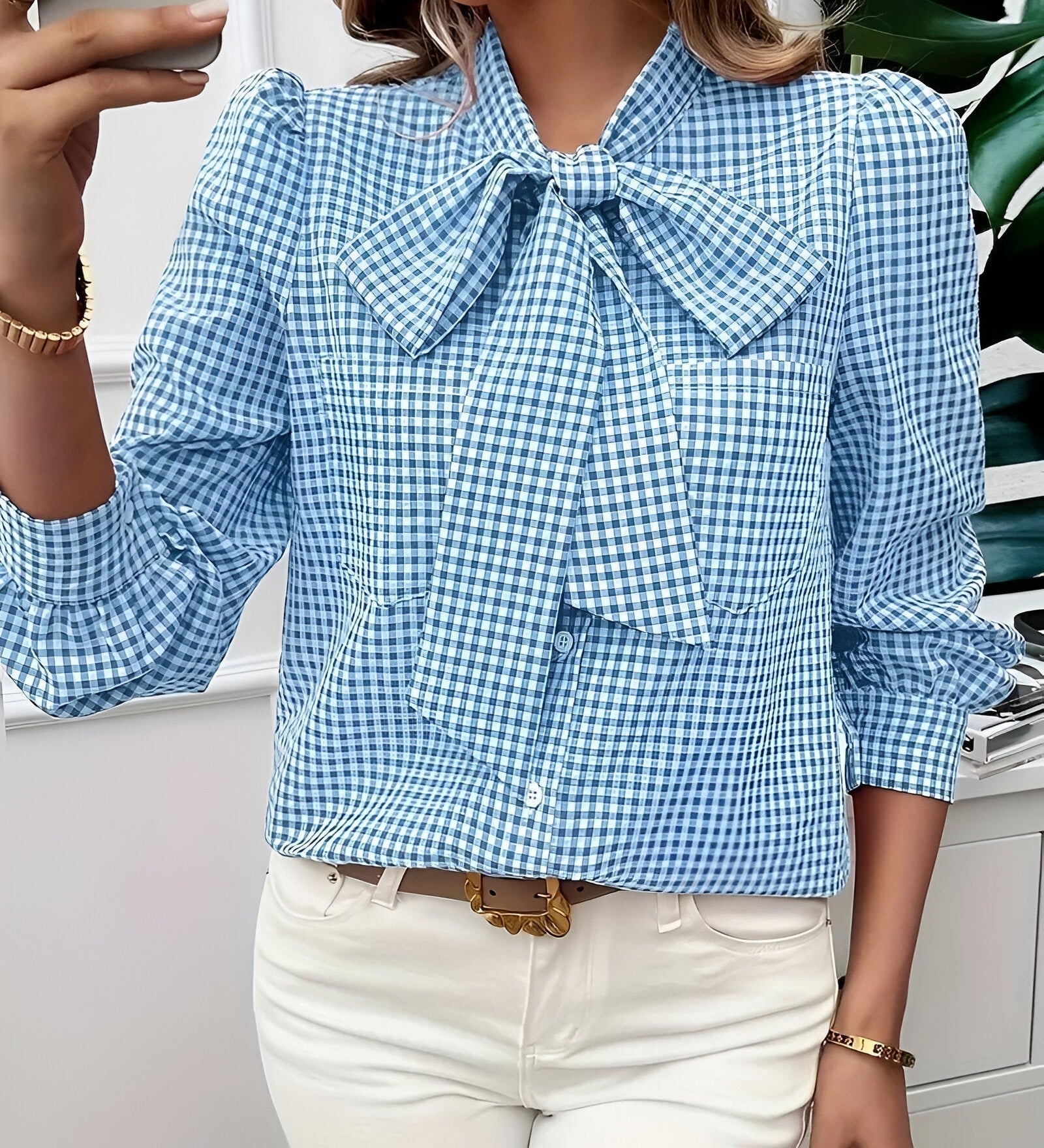 Blusa Femminile Sottile – Con Fiocco, Adatta per Lavoro e Uso Quotidiano
