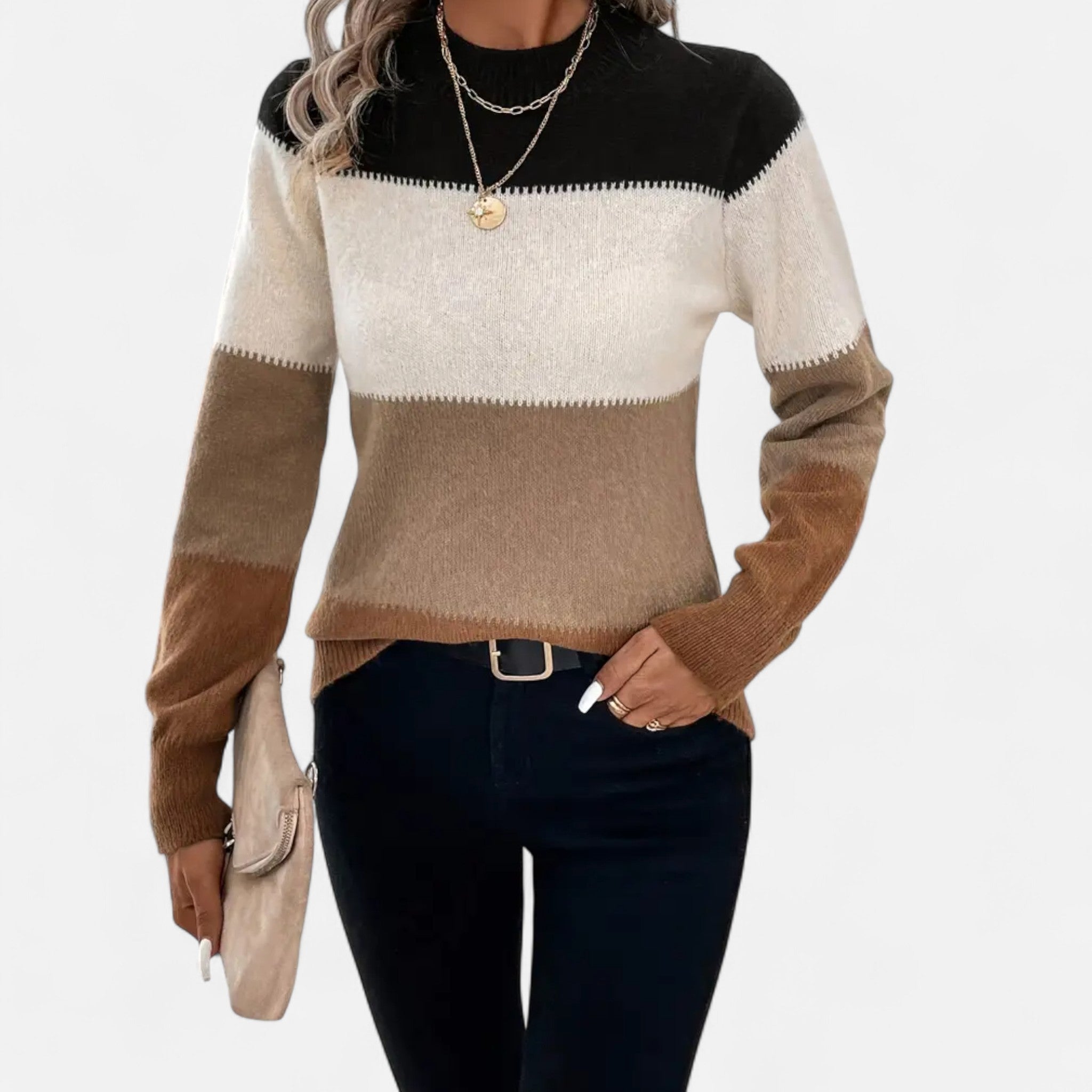 Valmonti | Maglione a righe da donna con scollo tondo in maglia