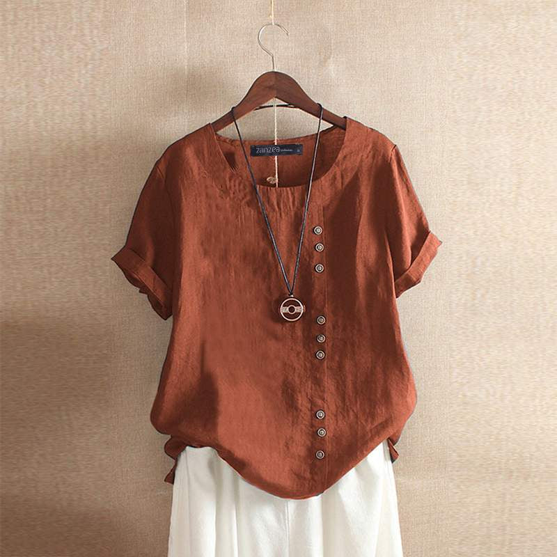 Blusa Femminile Sottile – Maniche Corte, Con Bottoni, Adatta per Uso Quotidiano