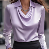 Blusa Femminile Sottile – Con Collo Drappeggiato, Adatta per Lavoro e Uso Quotidiano