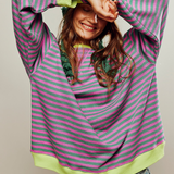 Felpa oversize a righe da donna con maniche a palloncino ampie e vestibilità comoda