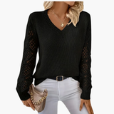 Maglione Donna a V Lavorato a Maglia con Dettaglio Maniche Aperte