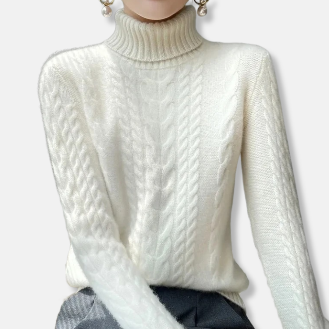 Donna - Maglione a maglia a cavo - Stile dolcevita