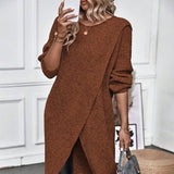 Donna - Vestito a maglione - Solido con orlo irregolare