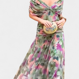 Elegante abito lungo da donna con scollo a V e stampa floreale – Abito estivo lungo e fluido