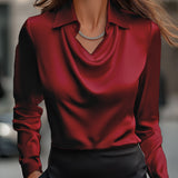 Blusa Femminile Sottile – Con Collo Drappeggiato, Adatta per Lavoro e Uso Quotidiano