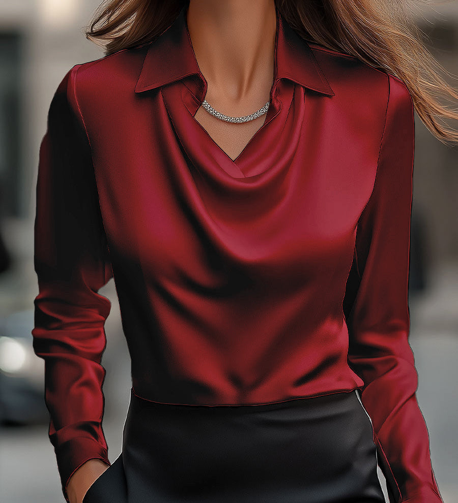Blusa Femminile Sottile – Con Collo Drappeggiato, Adatta per Lavoro e Uso Quotidiano