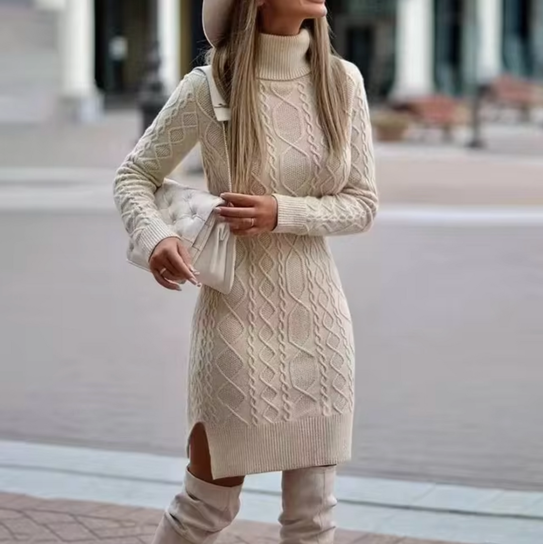 Donna - Vestito midi dolcevita lavorato a maglia - Vestibilità slim