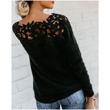 Maglione Donna in Maglia con Dettaglio in Pizzo Elegante Scollo Floreale Morbido e Leggero