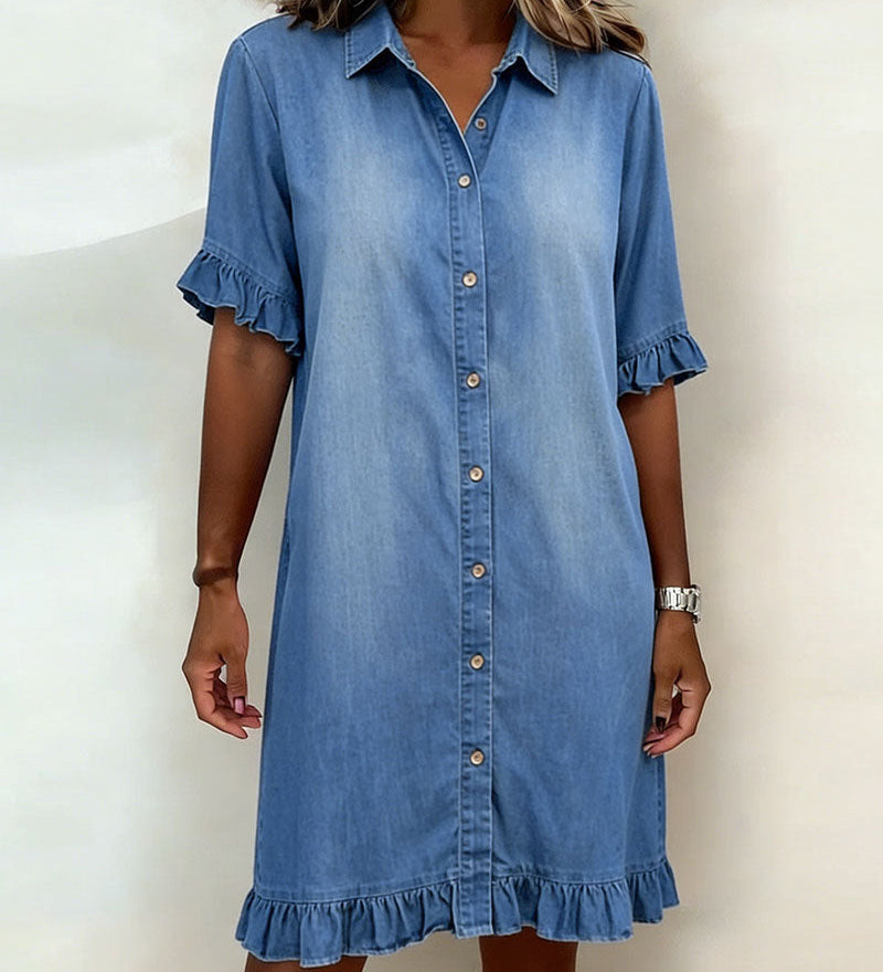 Livia™ | Abito Chemisier denim con volant