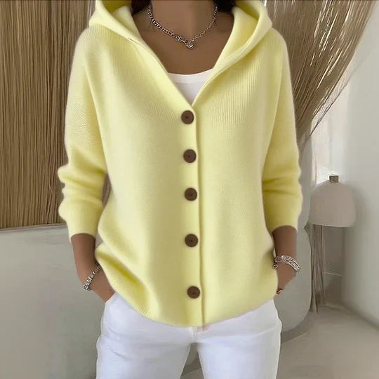 Gilet in maglia con cappuccio da donna – Elegante maglia con bottoni