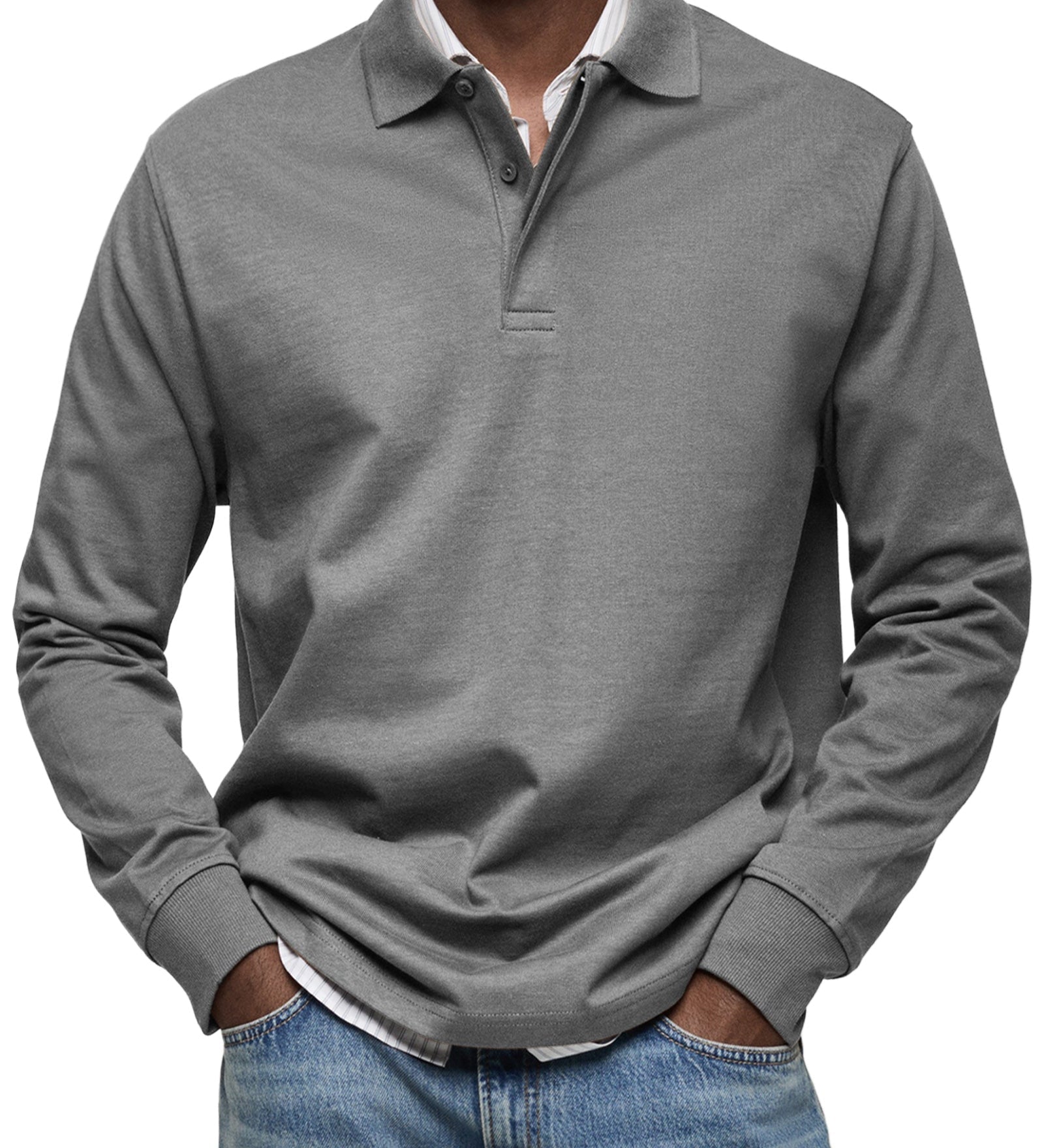 Varel | Camicia Poloshirt Casual a Maniche Lunghe
