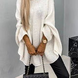 Poncho in maglia drappeggiato da donna – Maglione dal taglio rilassato con scollo rotondo, ideale per un look casual elegante a strati