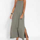 Vestito maxi da donna con scollo all’americana – stile casual chic