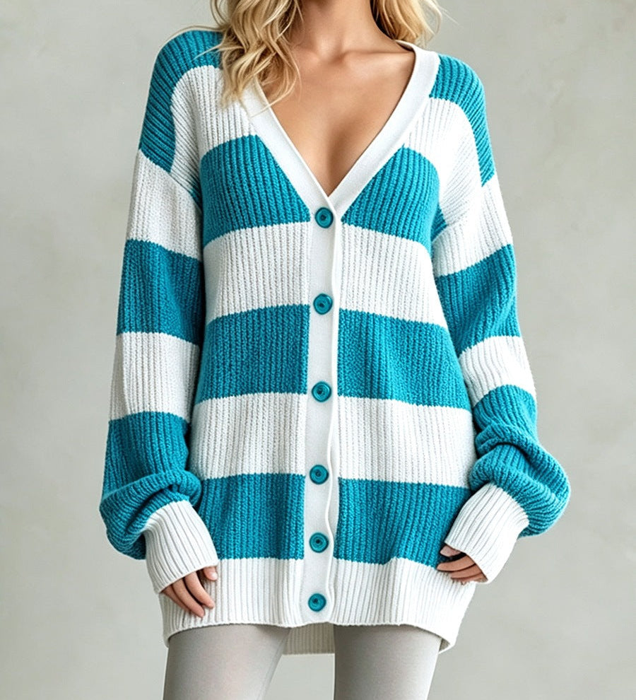 Cardigan cappotto donna a righe in maglia - Morbido e comodo