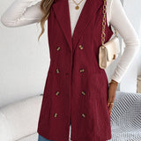 Giacca-gilet lunga da donna in velluto a coste tinta unita – Modello casual a doppio petto con tasche, ideale per look a strati