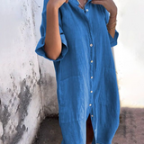 Abito a camicia midi casual elegante e ampio da donna - Completo estivo leggero, traspirante e confortevole