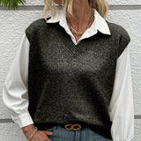 Donna - Gilet a coste con scollo a V - Vestibilità rilassata