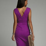 Abito da cocktail midi con scollo a V per invitati a matrimoni - Elegante, lusinghiero