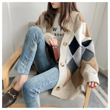 Cardigan oversize da donna stampato – morbido cardigan in maglia con scollo a V e chiusura con bottoni, ideale per vestirsi a strati in autunno