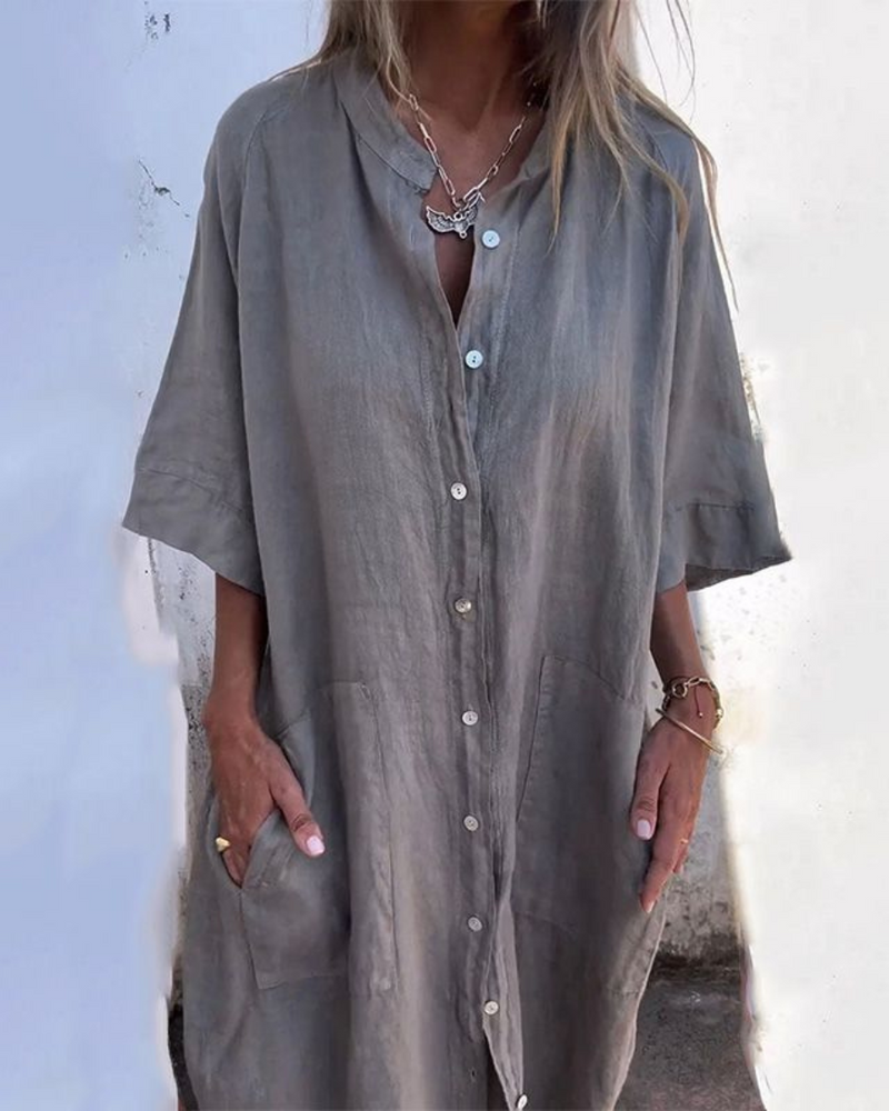 Abito a camicia midi casual elegante e ampio da donna - Completo estivo leggero, traspirante e confortevole