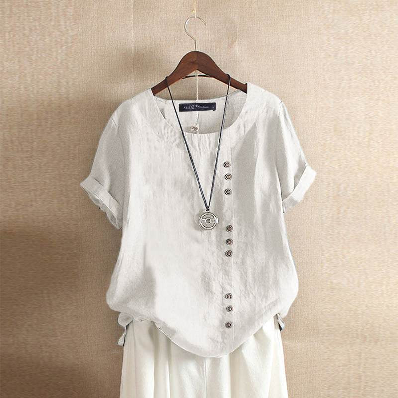 Blusa Femminile Sottile – Maniche Corte, Con Bottoni, Adatta per Uso Quotidiano