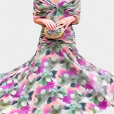 Elegante abito lungo da donna con scollo a V e stampa floreale – Abito estivo lungo e fluido
