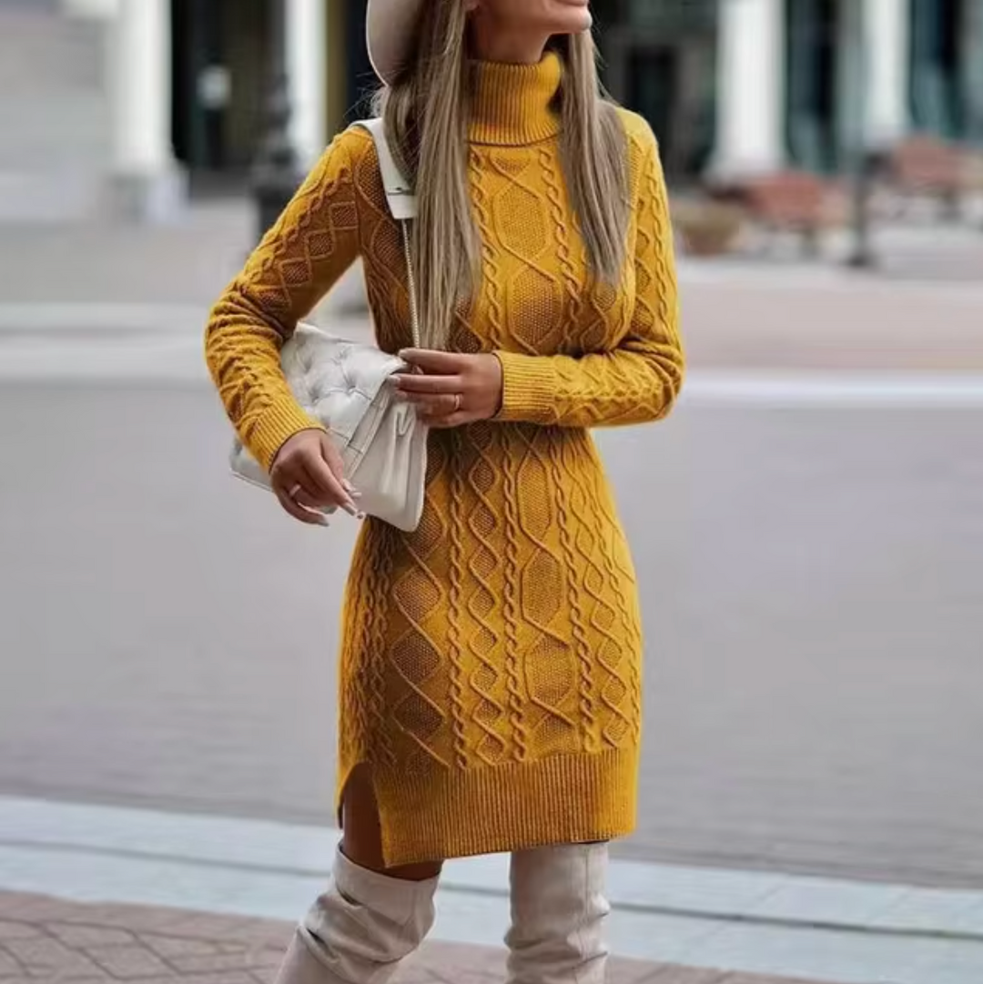Donna - Vestito midi dolcevita lavorato a maglia - Vestibilità slim