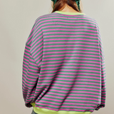 Felpa oversize a righe da donna con maniche a palloncino ampie e vestibilità comoda