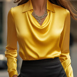 Blusa Femminile Sottile – Con Collo Drappeggiato, Adatta per Lavoro e Uso Quotidiano