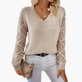 Maglione Donna a V Lavorato a Maglia con Dettaglio Maniche Aperte